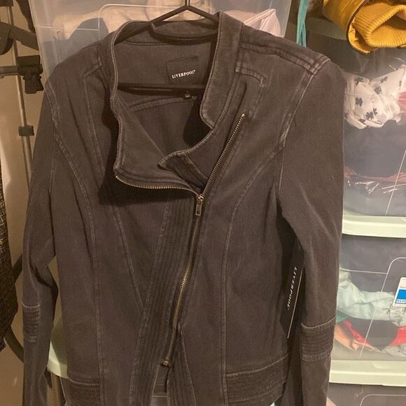NWT Liverpool Jeans Spring Black Denim Jean Moto Jacket - Picture 7 of 7